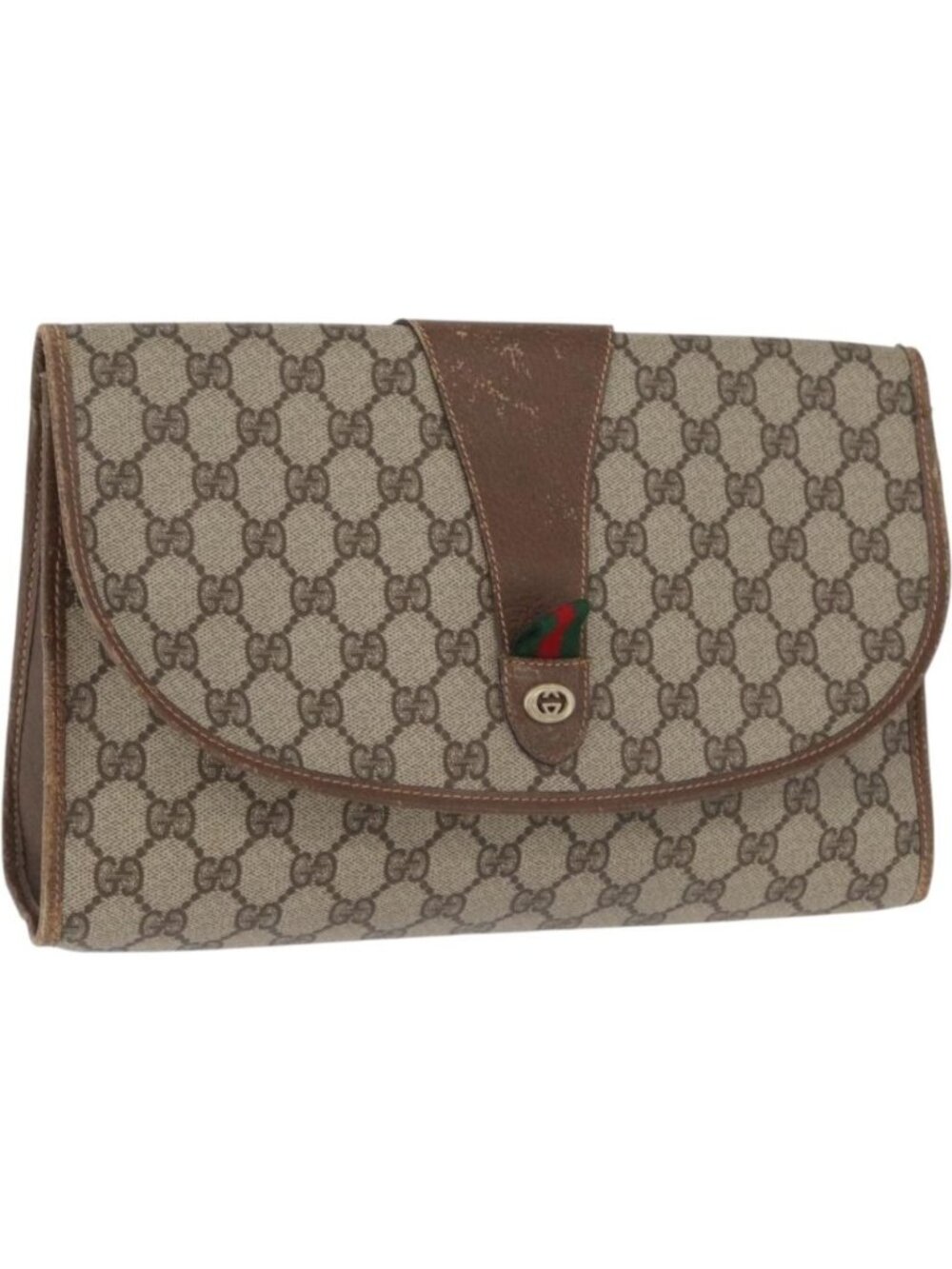 GUCCI GG Supreme Web Sherry Line Clutch Bag PVC Beige 156 01 031